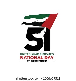 51 National Day of United Arab Emirates. Text Arabic Translation: Our National Day. December 2. UAE map symbol. Vector Logo. Eps 08.  - Shutterstock ID 2206639511