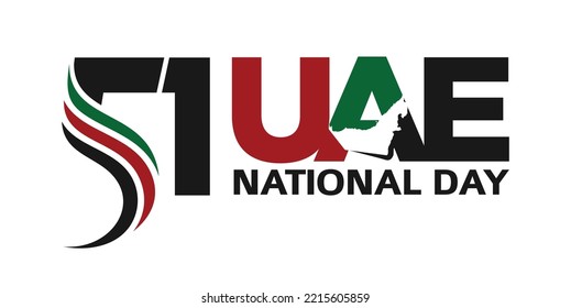 51 National Day of United Arab Emirates. Text Arabic Translation: Our National Day. December 2. Vector Logo. 