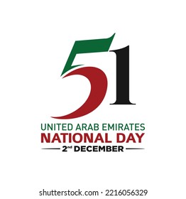 51 Día Nacional de los Emiratos Árabes Unidos. Traducción árabe de texto: Nuestro Día Nacional. 2 de diciembre. Logotipo vectorial. 