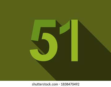 51 Número con sombra larga, color verde estilo de corte. Para logotipo, etiqueta de marca, elementos de diseño, identidad corporativa, aplicación y más. Ilustración modificable del vector.