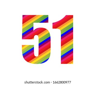 51 Number Rainbow Style Numeral Digit. Colorful Fifty One Number Vector Illustration Design Isolated on White Background.