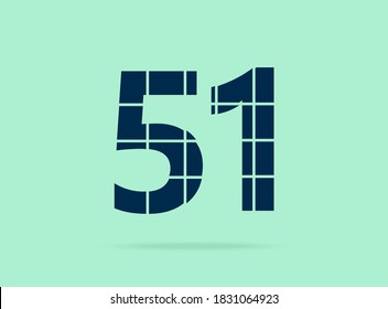 51 number, vector desing font.  Made of knife cut. For logo, brand label, design elements, corporate identity, application & more. IsolatedEps10 illustration