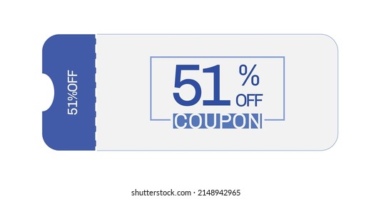 51% off coupon vector. Fifty one percent discount coupon. Blue and gray colors.  Perforated coupon. White background.
