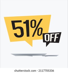 51% off discount sticker sale yellow tag isolated vector illustration. discount offer price label, vector price discount symbol floating