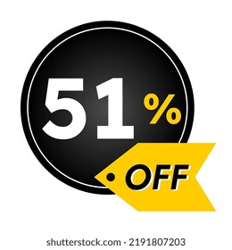51% off limited special offer. Banner with 51 percent off in black and yellow circular balloon