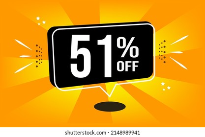 51% de descuento. Banner naranja con globo negro y oferta especial de compra y venta