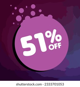 51% off per cent, percentage number in a colored circle, promotion, big sale, colorful background