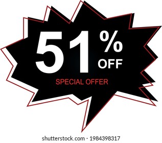 51% off special offer. Banner with fifty-one percent discount on a black and red balloon.