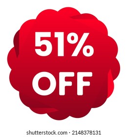 51% de descuento. Fondo blanco con 51 por ciento de descuento en un globo rojo para grandes ventas. 51% de venta
