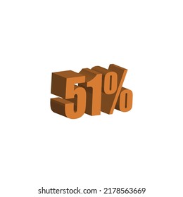 51 percent 3D orange text. 51% 3D text on white background. Fifty-one percent Special offer, discount and percentage tag vector
