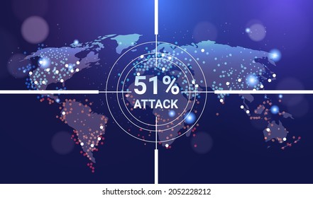 51 percent attack on blockchain stealing cryptocurrency blockchain network hacking concept