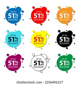 51 percent offer set of colorful sale labels or stickers