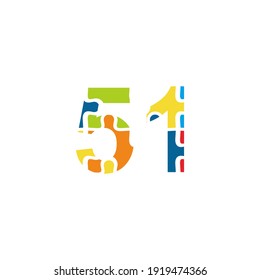 51 Ilustración del número del rompecabezas. Vector Eps10