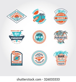 51 Set concept  badge icon on the basis of a palm tree drawn by hand. Vector illustration, template for graphic design logos emblems labels for beach bars, restaurants, cafe and other business