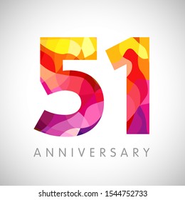 51 st anniversary numbers. 51 years old yellow coloured logotype. Age congrats, congratulation 3D idea. Isolated abstract graphic design template. Creative 1, 5 digits. Up to 51% percent off discount.