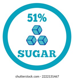 51% Sugar sign label. Vector sugar cube icon.