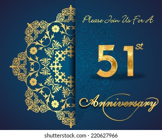 51 year anniversary celebration pattern design, 51st anniversary decorative Floral elements, ornate background, invitation card - vector eps10