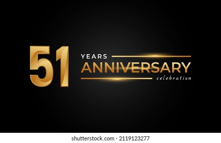51 Year Anniversary Celebration with Shiny Golden and Silver Color for Celebration Event, Wedding, Greeting card, and Invitation Isolated on Black Background