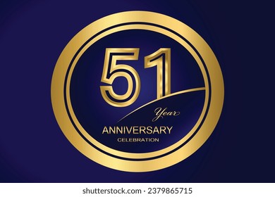 51 Year Anniversary Logo, Golden Color, Vector Template Design element for birthday, invitation, wedding, jubilee and greeting card illustration.