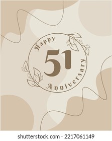 51 year anniversary, minimalist logo. brown vector illustration on Minimalist foliage template design, leaves line art ink drawing with abstract vintage background.