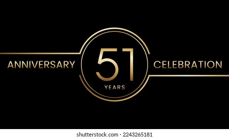 51 year anniversary. Anniversary template design with golden ring. Logo Vector Illustration