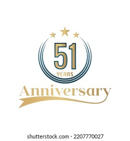 51 Year Anniversary Vector Template Design Illustration. Gold And Blue color design with ribbon