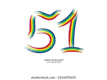 51 years anniversary celebration logotype colorful line vector, 51th birthday logo, 51 number design, anniversary template, anniversary vector design elements for invitation card, poster, flyer.