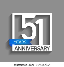 51 years anniversary celebration square style blue ribbon isolated on gray background