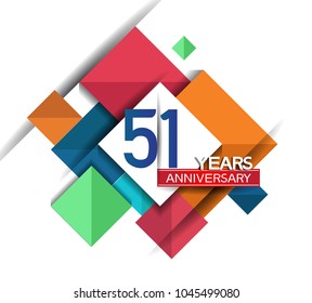 51 years anniversary design colorful square style isolated on white background for celebration