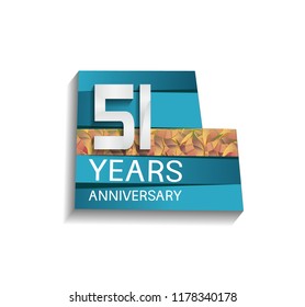 51 years anniversary design silver color with blue color background and golden leaf. for use celebration event