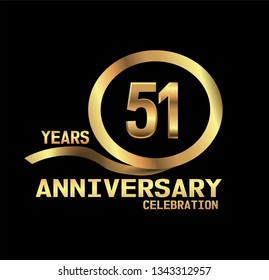 51 years Anniversary with golden font and circle with golden ribbon