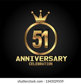 51 years Anniversary with golden font, circle and crown