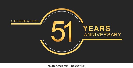 51 years anniversary golden and silver color with circle ring isolated on black background for anniversary celebration event
