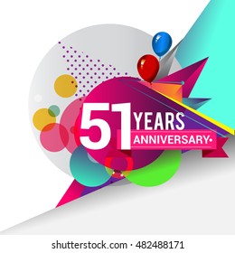 51 years Anniversary logo, Colorful geometric background vector design template elements for your birthday celebration.