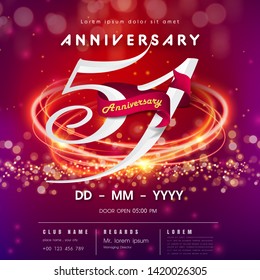 51 years anniversary logo template on red and pink  futuristic space background. 51st modern technology design celebrating numbers with Hi-tech network digital technology concept design elements