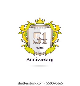51 Years Anniversary Logo Using Heraldic Theme, Colorful and Isolated on white background