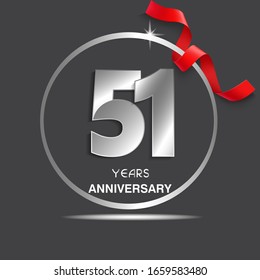 51 years anniversary logotype design with red ribbon, Vector template for celebration company event, greeting card, and invitation card