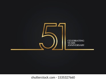 51 Years Anniversary logotype with golden colored font numbers made of one connected line, isolated on black background for company celebration event, birthday