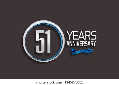 51 years anniversary logotype style design with luxury silver color and blue ribbon for company event celebration