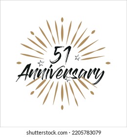 51 years anniversary retro vector emblem isolated template. Vintage logo 51st years with ribbon and fireworks on white background
