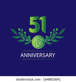 51 Years anniversary. Vector design greeting card with decorative floral for celebration