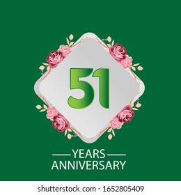 51 Years anniversary. Vector design greeting card with decorative floral for celebration