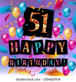 51 years anniversary vector illustration, banner, flyer, logo, icon, symbol. Graphic design element with flag, balloon, ribbon confetty Birthday greeting event celebration