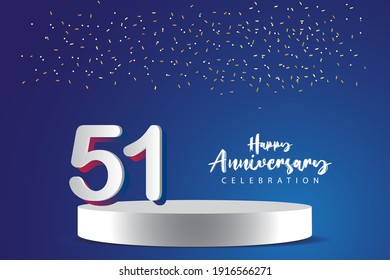 51 Years Anniversary Vector Template Design Illustration. Blue 3d Numbers with podium stage for celebration