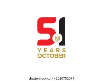 51 years celebration of the October War Egyptian victory design 1973 in a simple modern logo design in Egypt flag colours design