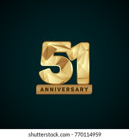 51 Years Golden Anniversary Logotype with low poly number. Vector illustration isolated on dark background.