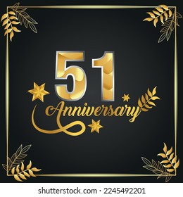 51 years old luxurious logo. anniversary year of vector gold colored template framed of palms.
