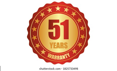 51 years warranty stamp icon or a warranty tag, badge, label, original certified concept seal vector illustration, logo isolated on white background and golden red text
