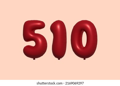 510 3d number balloon made of realistic metallic air balloon 3d rendering. 3D Red helium balloons for sale decoration Party Birthday, Celebrate anniversary, Wedding Holiday. Vector illustration