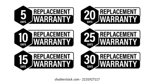 5,10,20,25,15 and  30 days replacement warranty vector icon set  